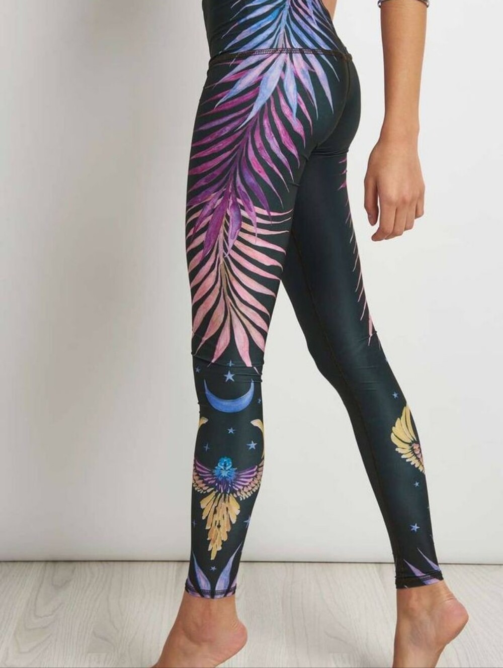 Woman's Phoenix Rising Leggings with Black, Pink & Purple Feather Print